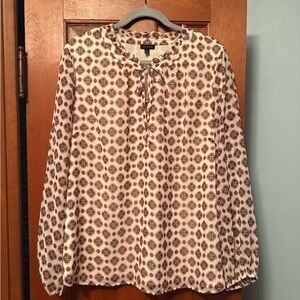Talbots Burgundy, Gold and White Patterned Blouse